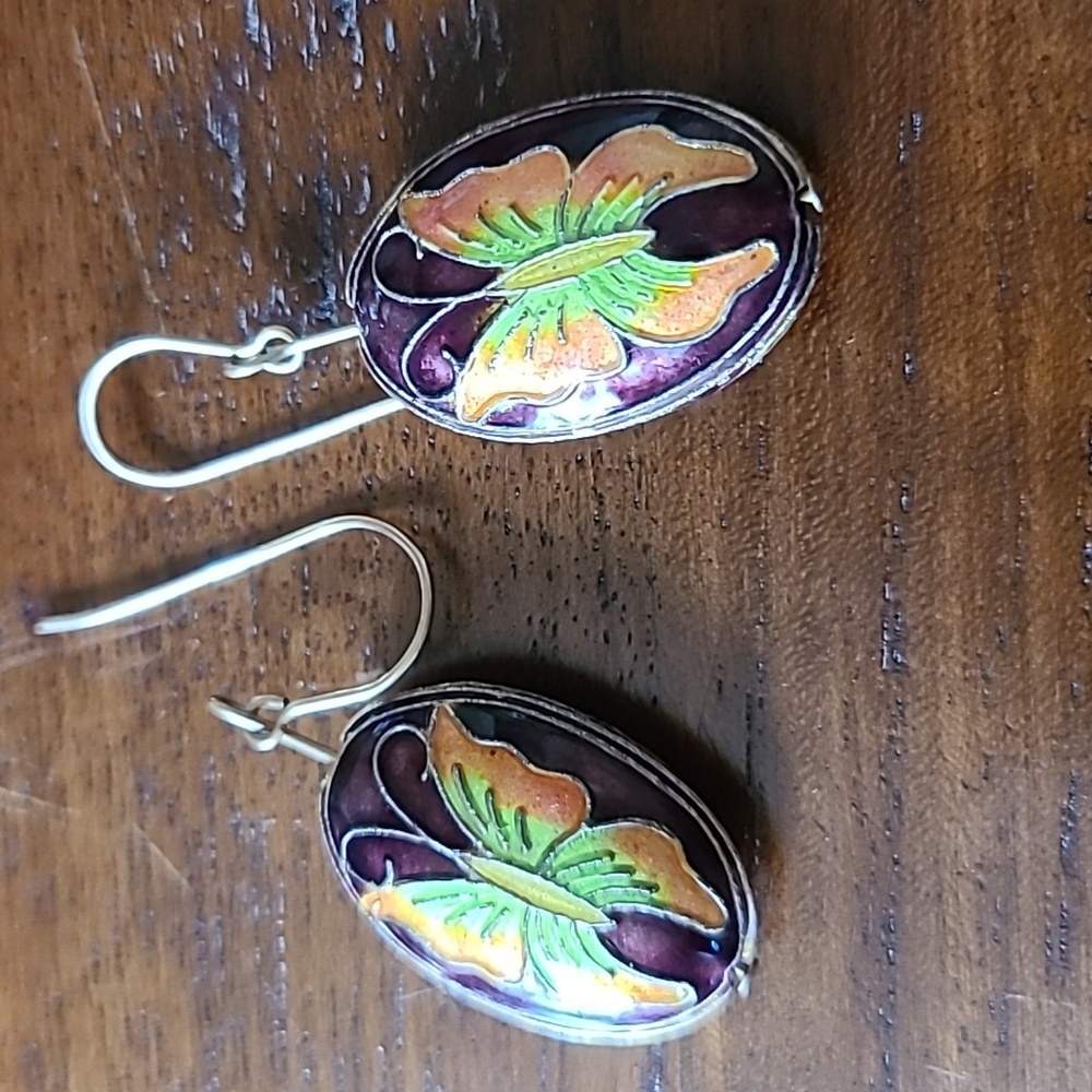 Vintage Enamel Butterfly Earrings - Picture 3 of 3